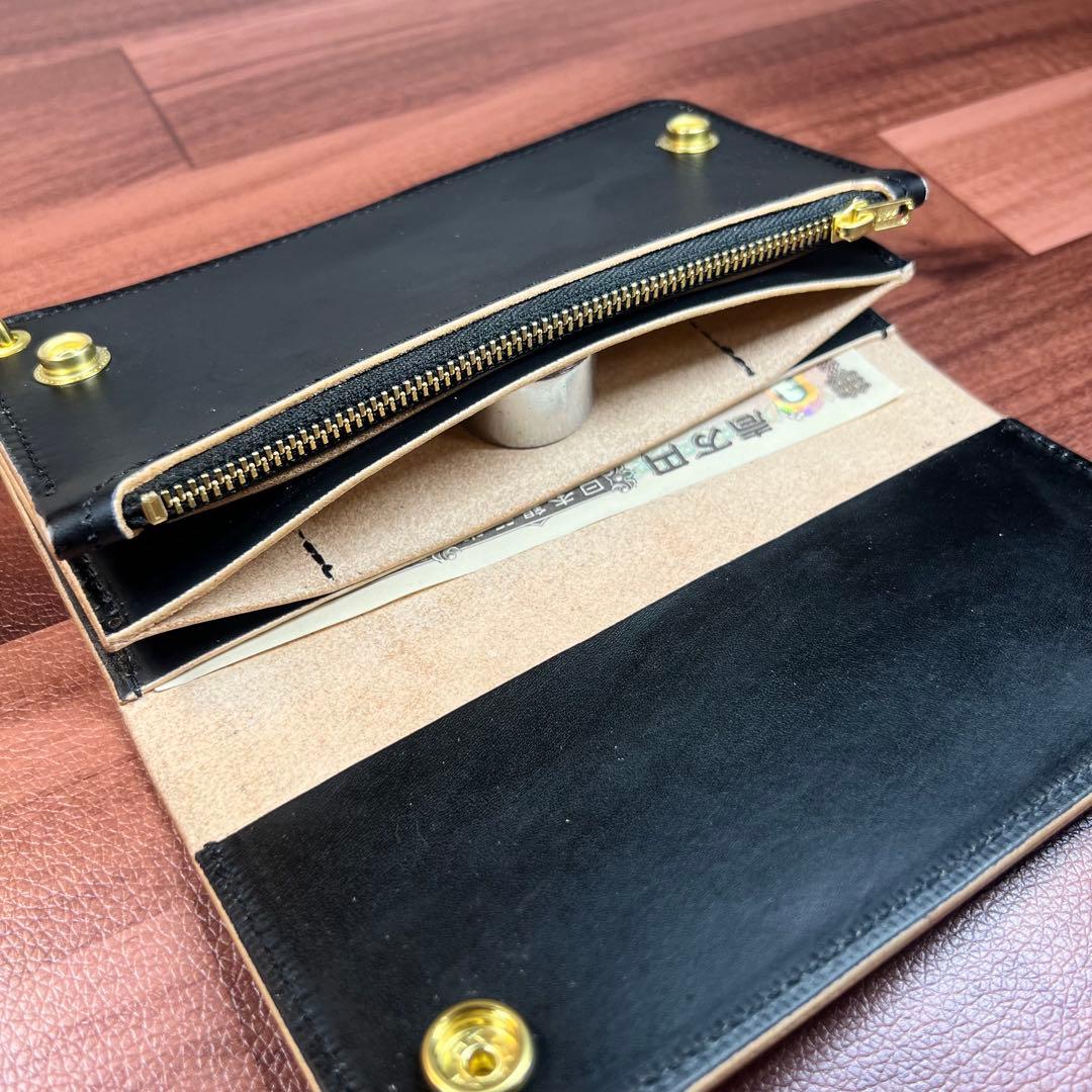 【トラッカーウォレット ロング 3層】 ブラック ゴールド