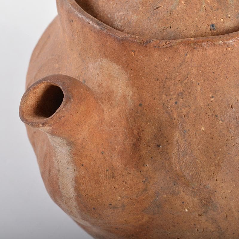 煎茶道具　萬古焼　古稀一光作　手捻　横手急須　茶壷　D　R5471