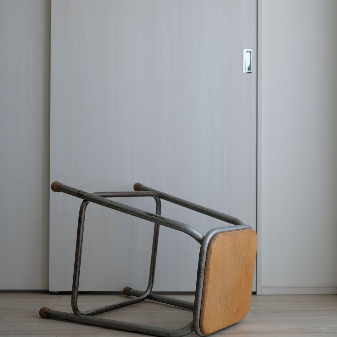 1970年代 フランス 工業用 メタル木座面 スツール オリジナルvintage