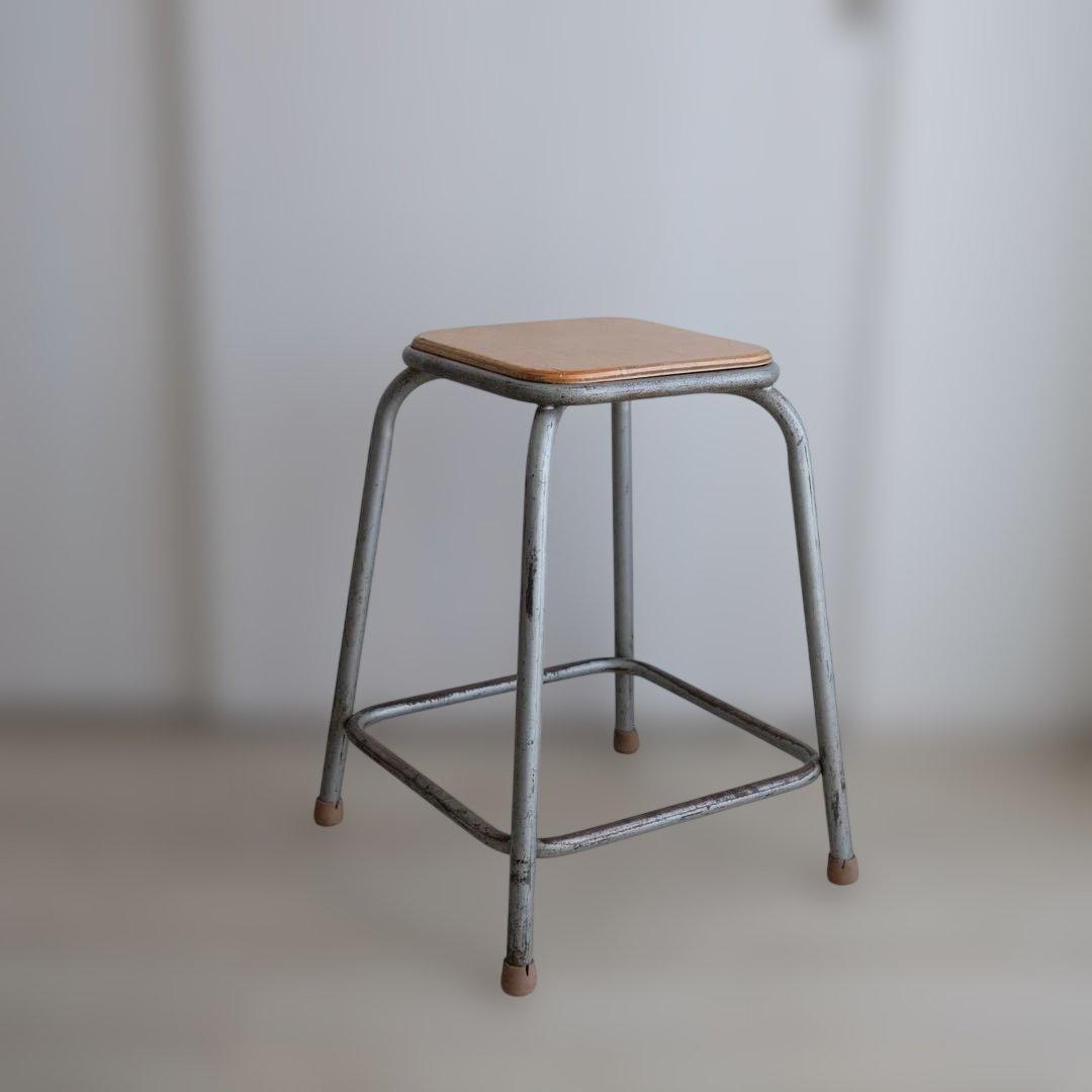1970年代 フランス 工業用 メタル木座面 スツール オリジナルvintage