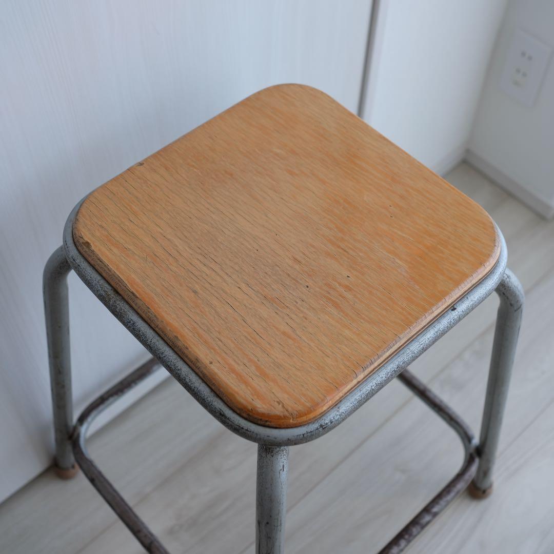 1970年代 フランス 工業用 メタル木座面 スツール オリジナルvintage