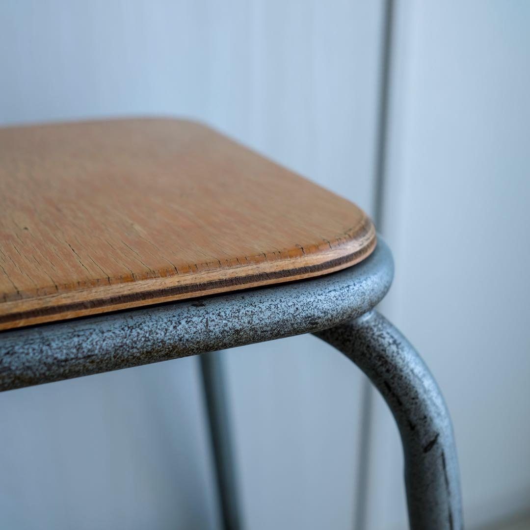 1970年代 フランス 工業用 メタル木座面 スツール オリジナルvintage