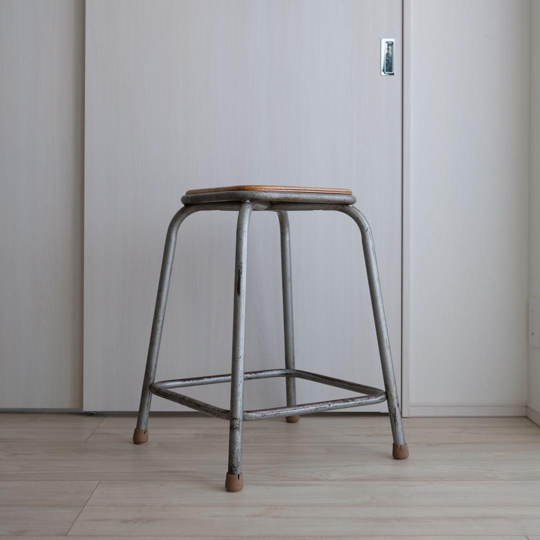1970年代 フランス 工業用 メタル木座面 スツール オリジナルvintage