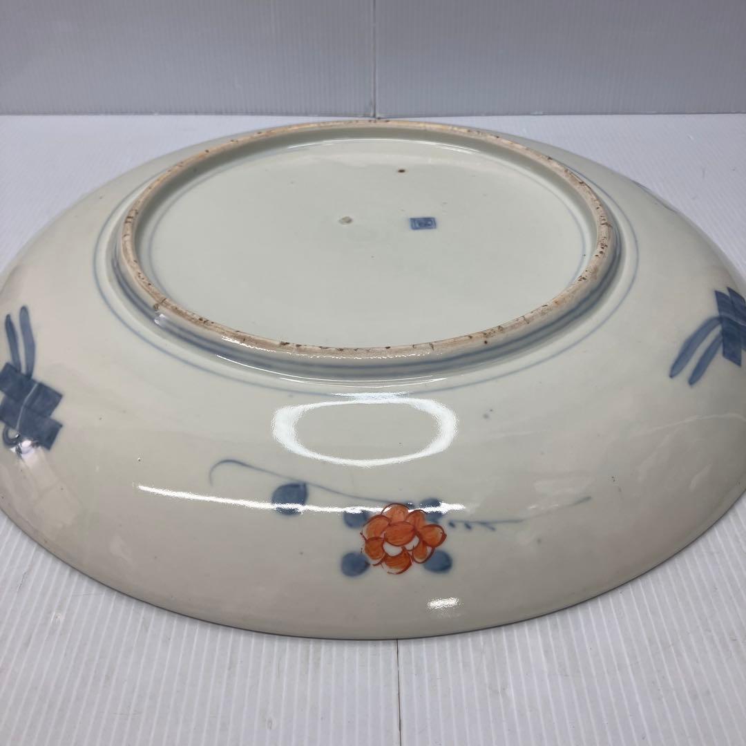 【銘・角冨】古伊万里 金彩色絵 恵比寿・鶴文様 大皿 飾り皿 骨董品 尺一