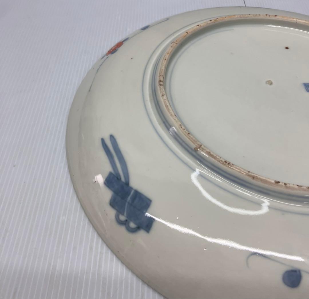 【銘・角冨】古伊万里 金彩色絵 恵比寿・鶴文様 大皿 飾り皿 骨董品 尺一