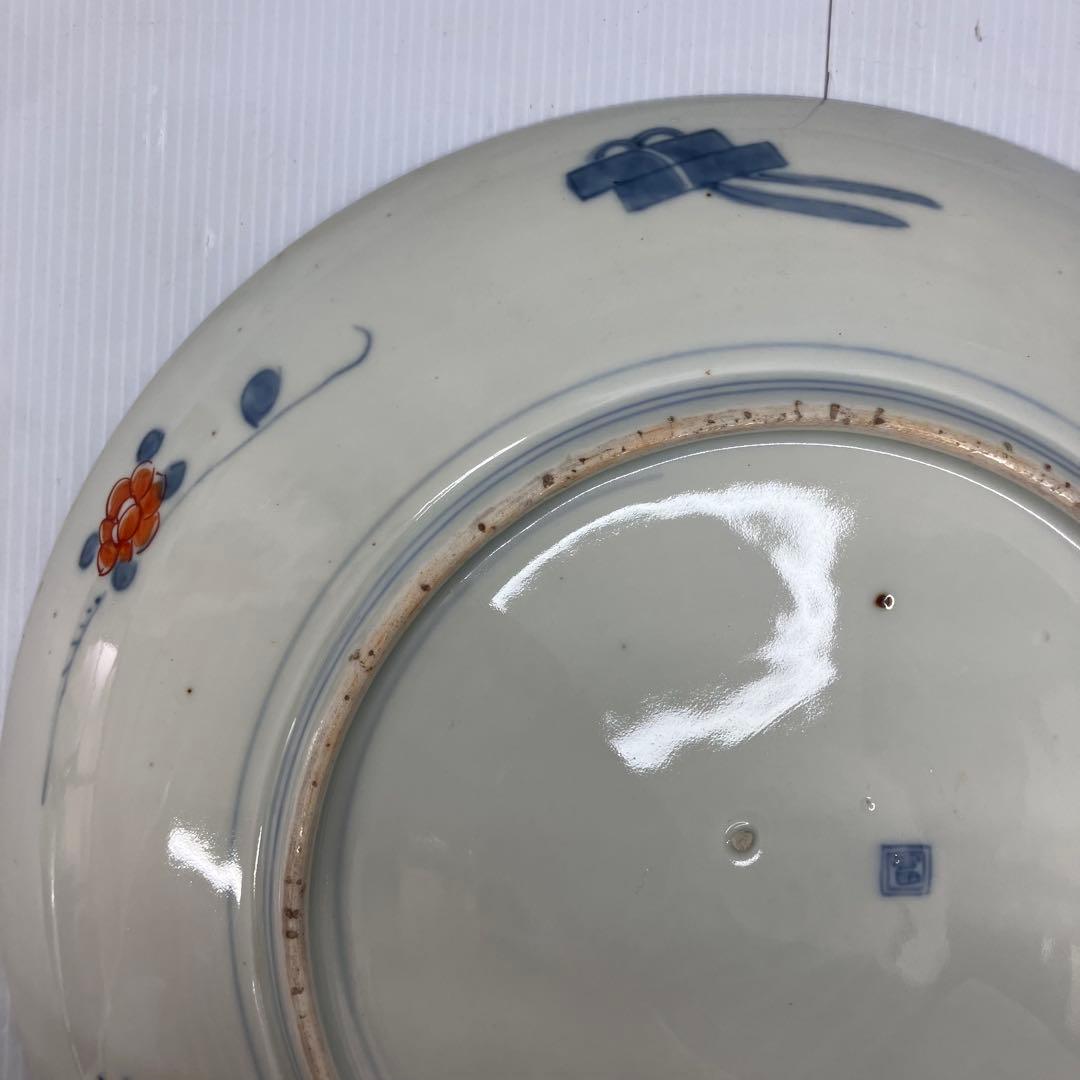 【銘・角冨】古伊万里 金彩色絵 恵比寿・鶴文様 大皿 飾り皿 骨董品 尺一