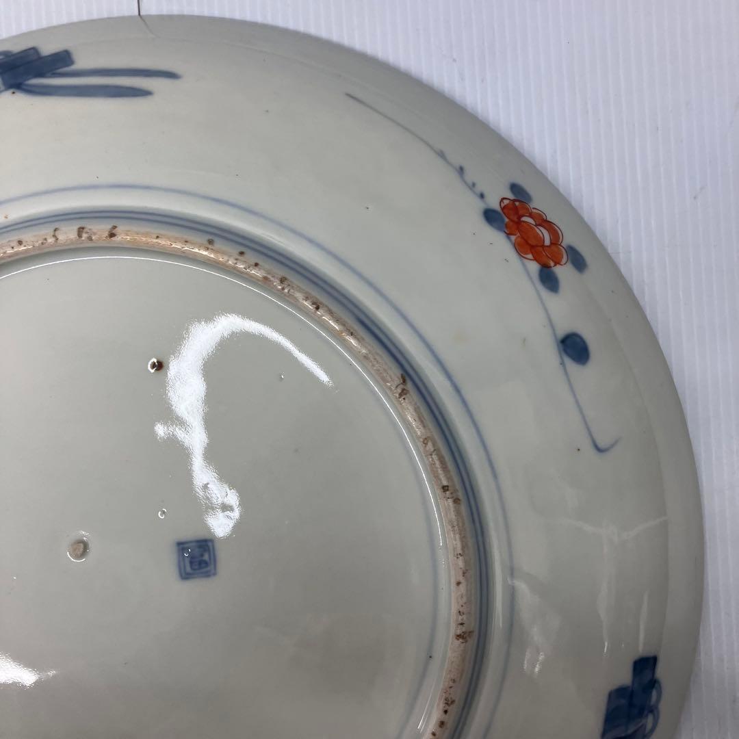 【銘・角冨】古伊万里 金彩色絵 恵比寿・鶴文様 大皿 飾り皿 骨董品 尺一