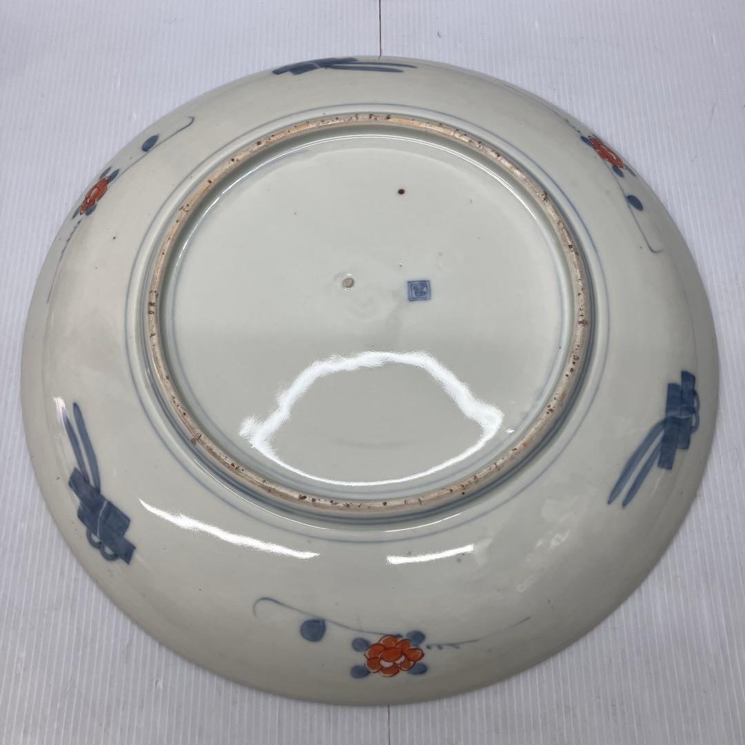 【銘・角冨】古伊万里 金彩色絵 恵比寿・鶴文様 大皿 飾り皿 骨董品 尺一