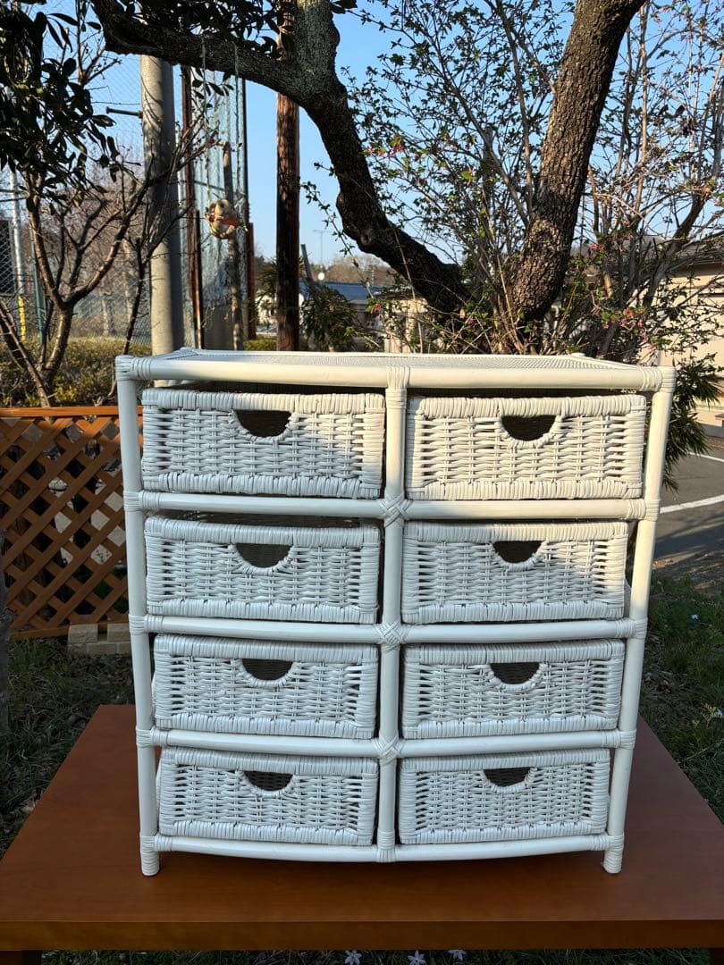 ホワイトラタン　チェスト　ランドリーラック収納ラック 6引き出し　幅75cm