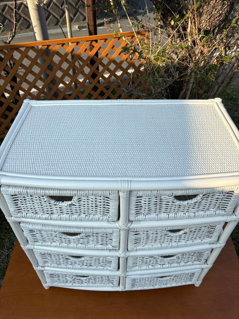 ホワイトラタン　チェスト　ランドリーラック収納ラック 6引き出し　幅75cm