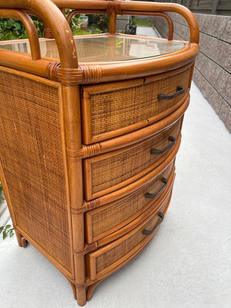 籐 ラタン ドレッサー チェスト ミラー 鏡 引き出し インテリア