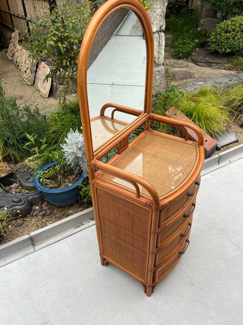 籐 ラタン ドレッサー チェスト ミラー 鏡 引き出し インテリア