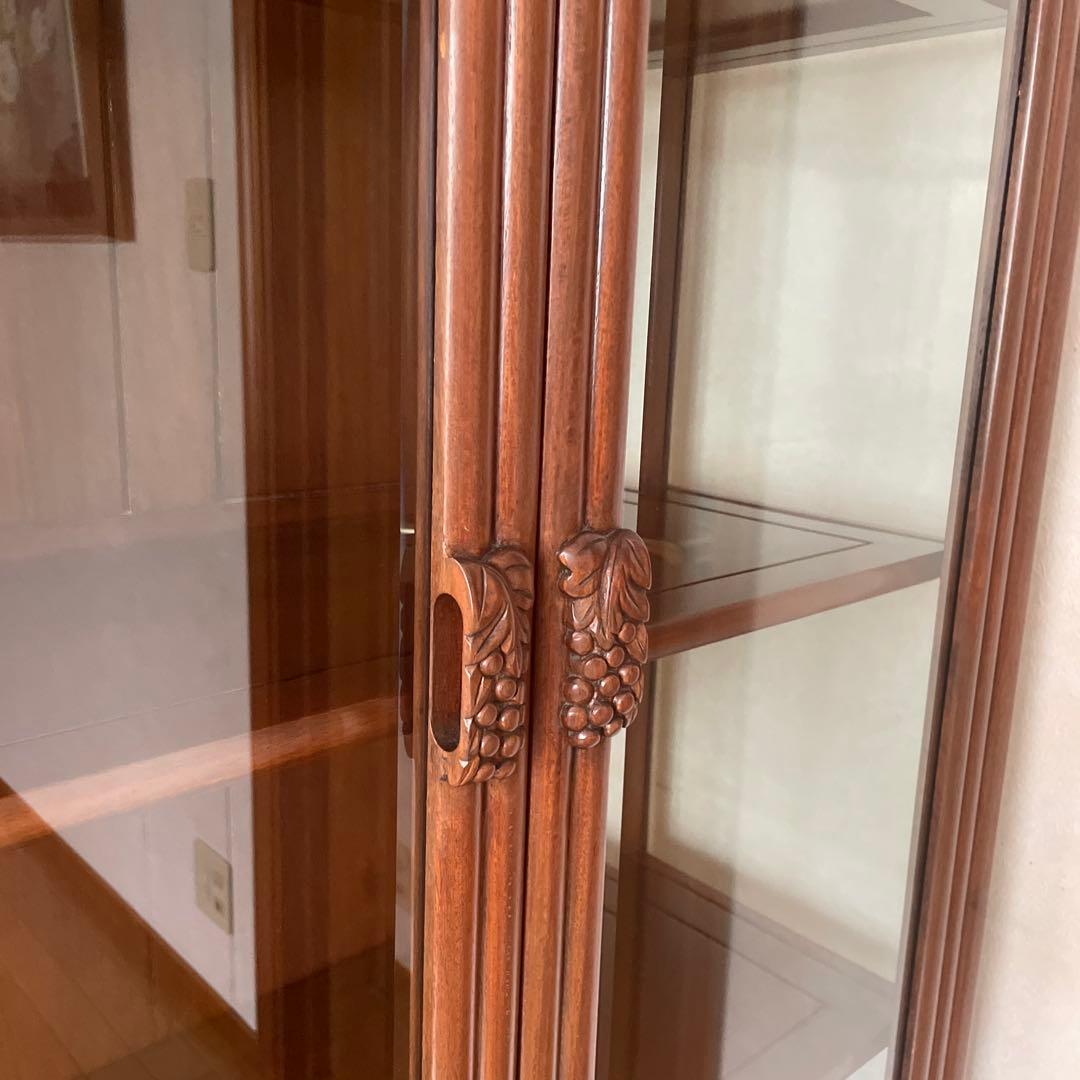 【極美品】アンティーク 三越購入 唐木家具 葡萄唐草透彫 飾り棚 キュリオケース