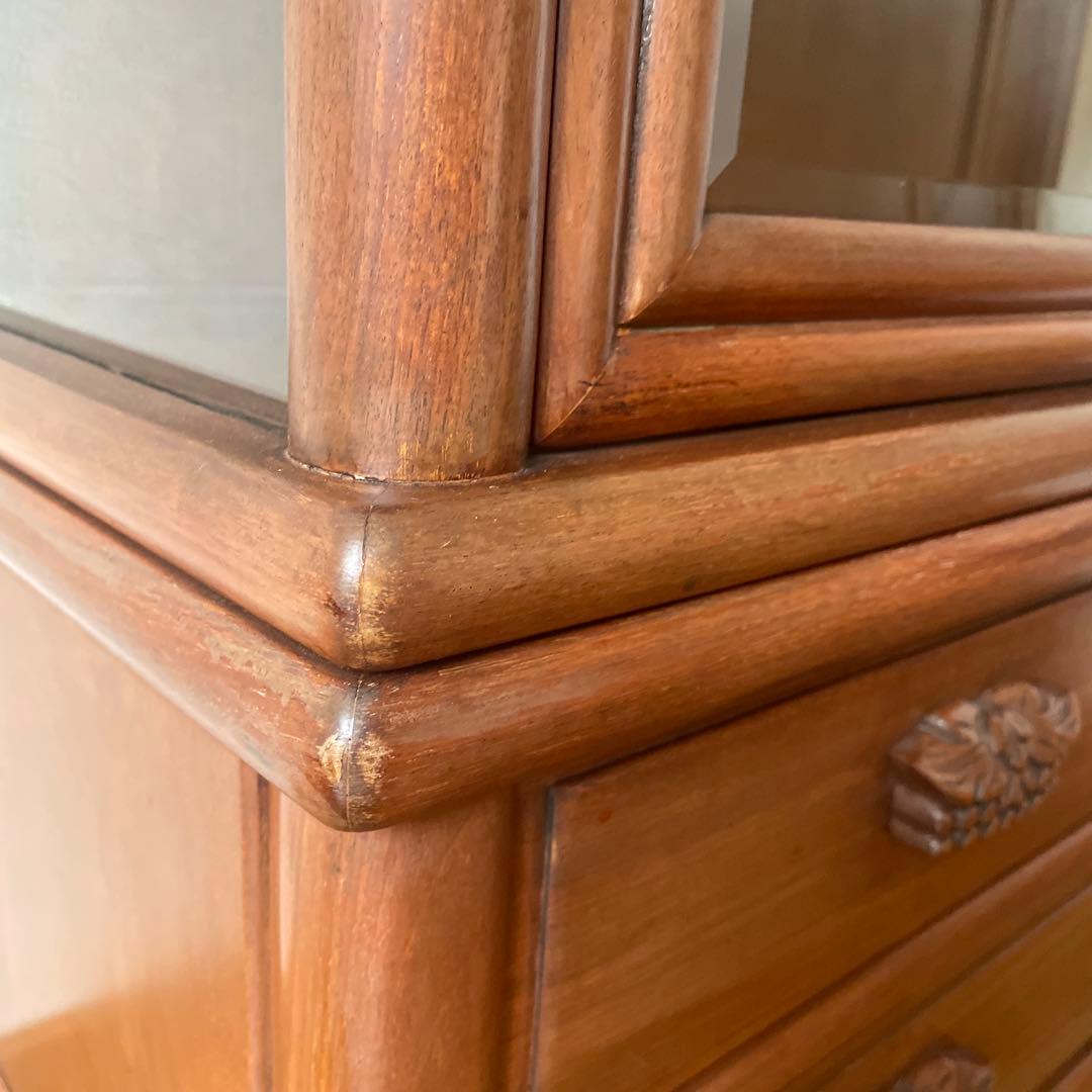 【極美品】アンティーク 三越購入 唐木家具 葡萄唐草透彫 飾り棚 キュリオケース