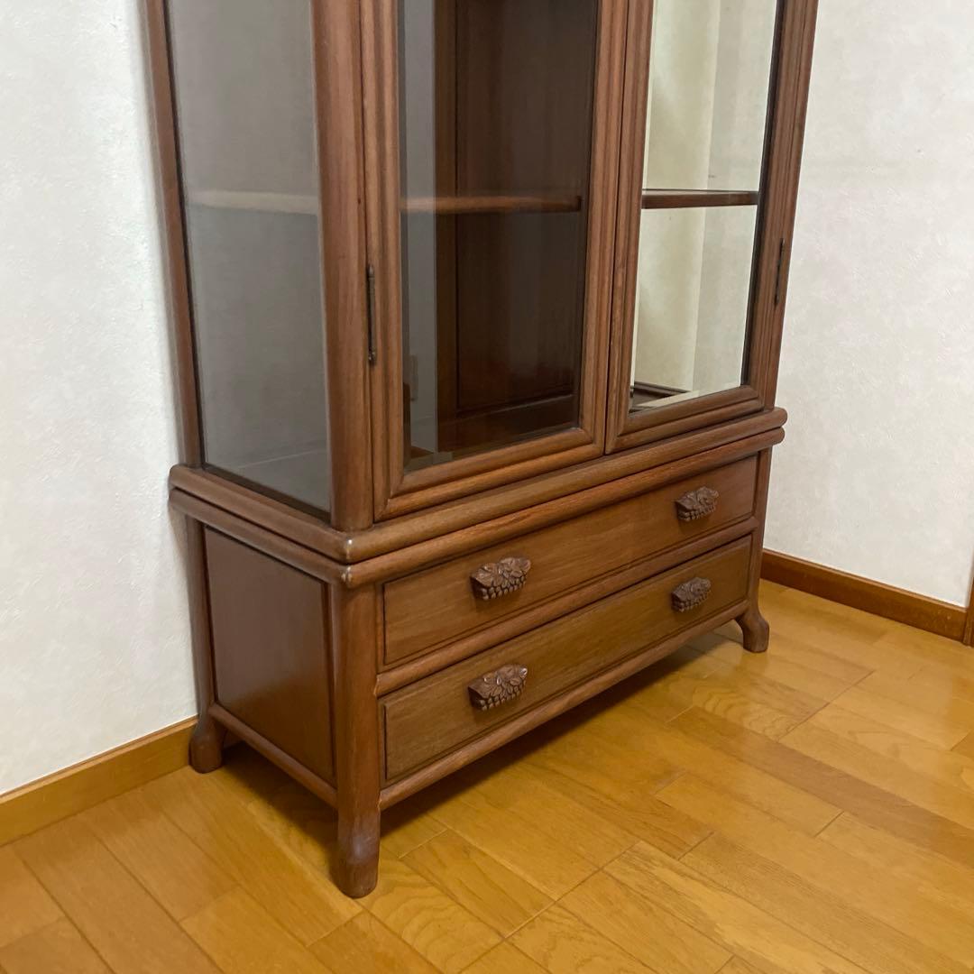 【極美品】アンティーク 三越購入 唐木家具 葡萄唐草透彫 飾り棚 キュリオケース