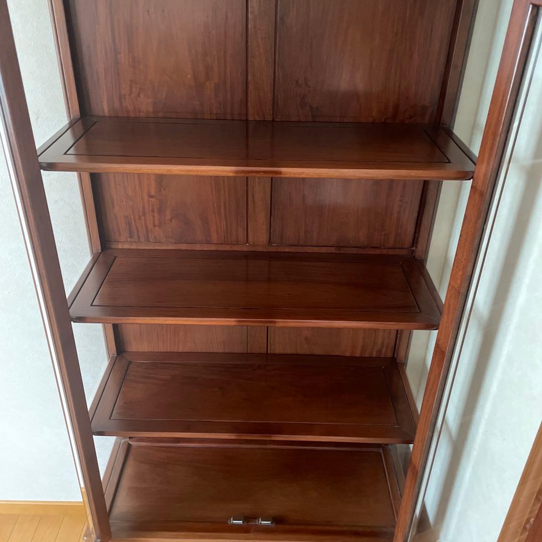 【極美品】アンティーク 三越購入 唐木家具 葡萄唐草透彫 飾り棚 キュリオケース