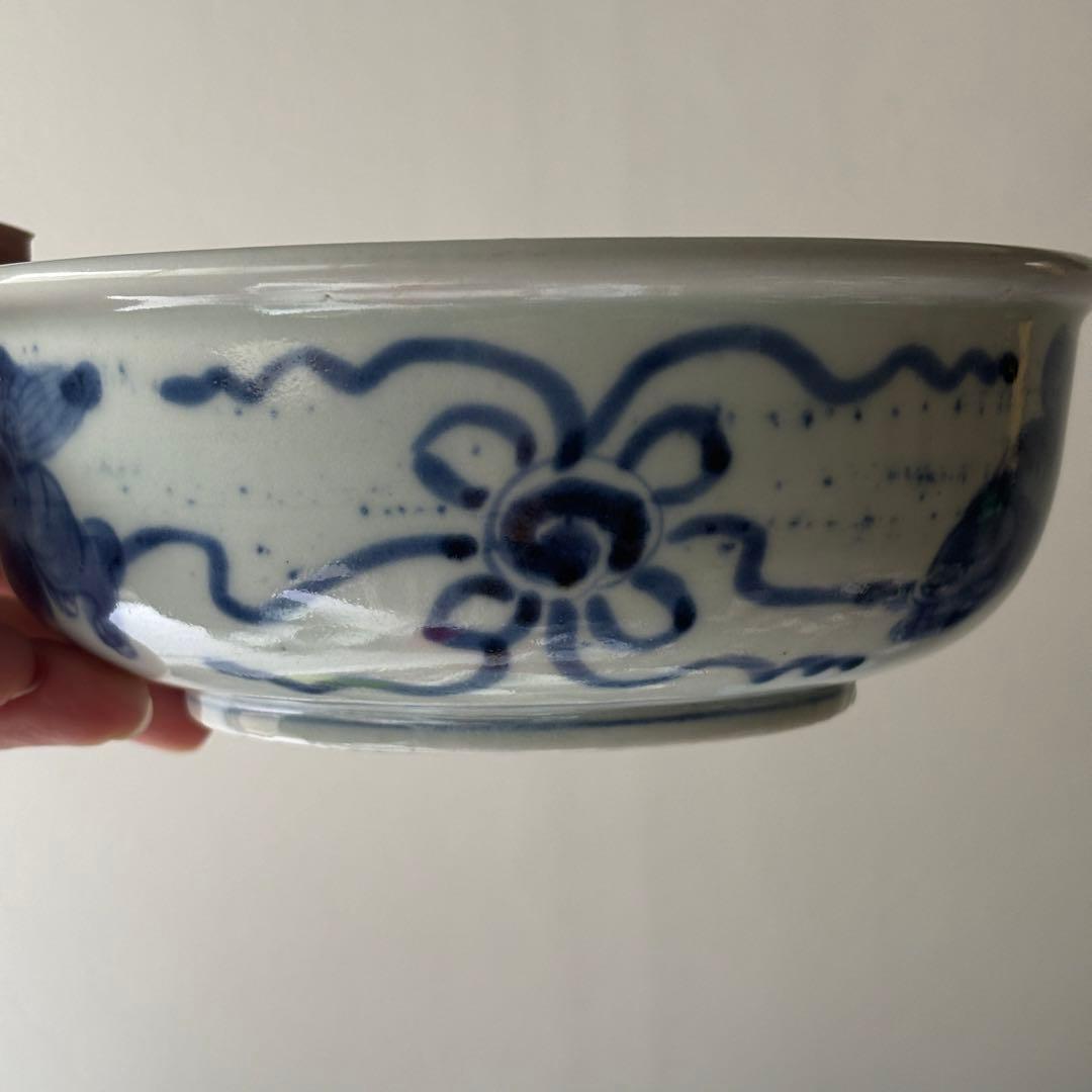 SALE!時代　染付古伊万里手毬獅子　使いやすい深めの中皿7客（骨董古美術器