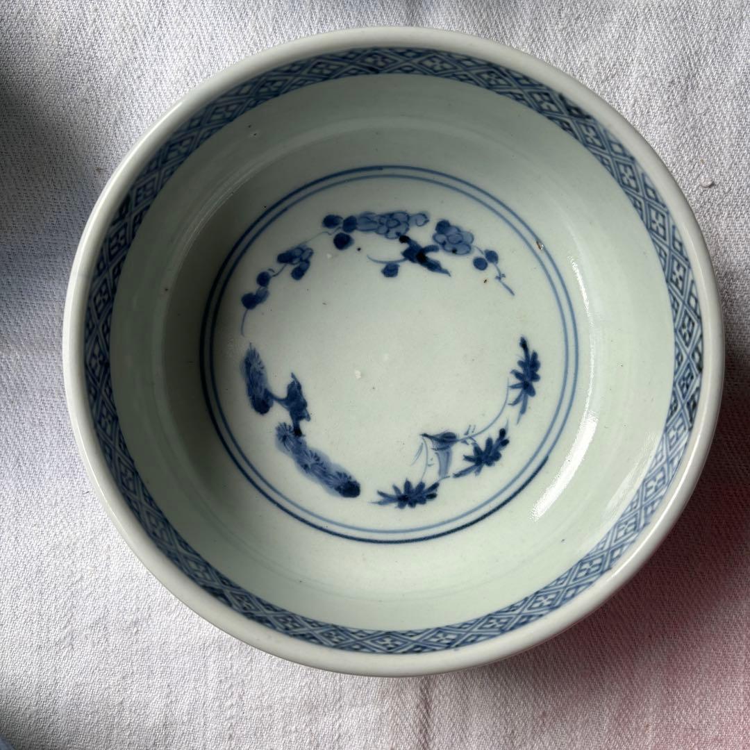 SALE!時代　染付古伊万里手毬獅子　使いやすい深めの中皿7客（骨董古美術器