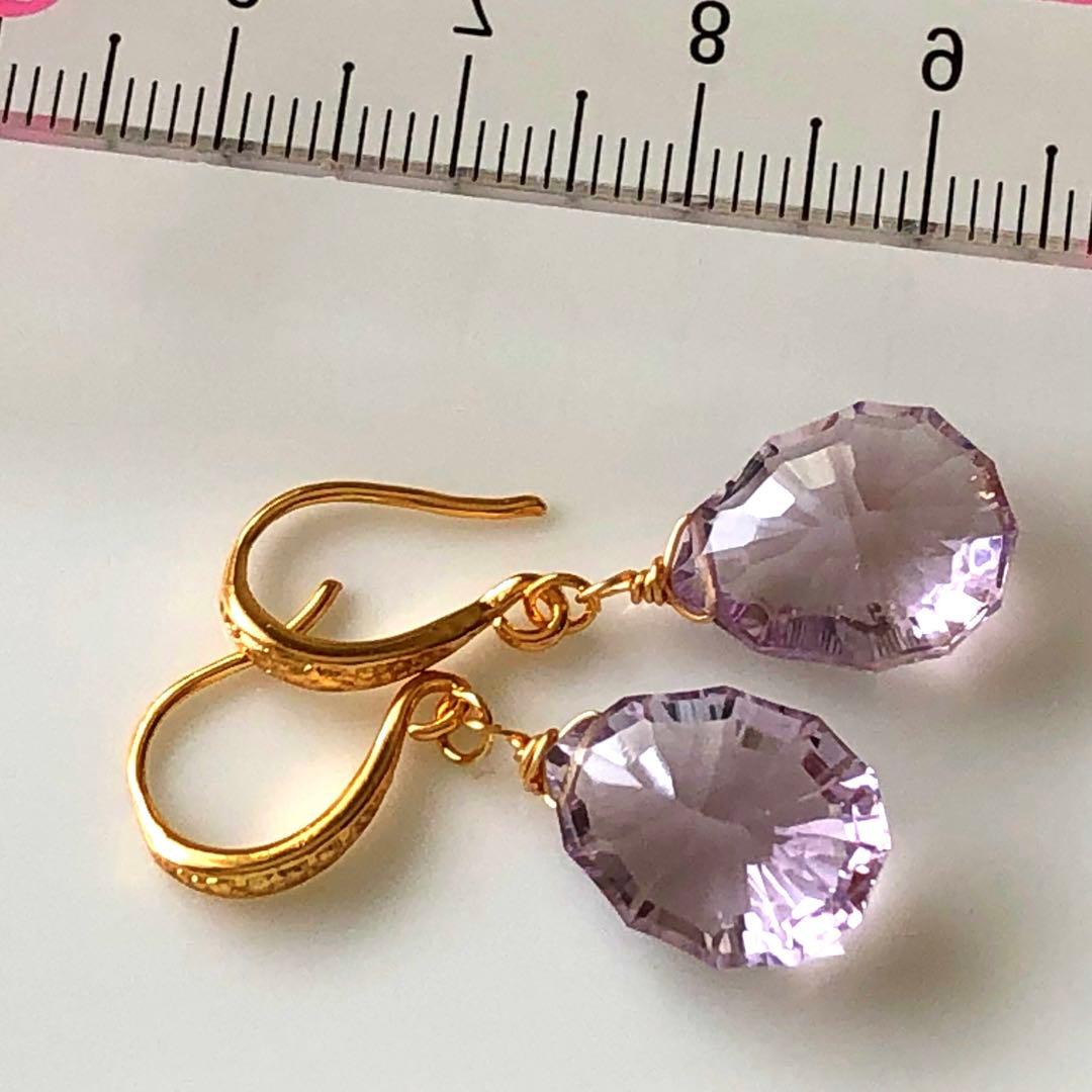 Ruby様 天然石☆極上ピンクアメジストソレイユコンケーブのピアス14kgf