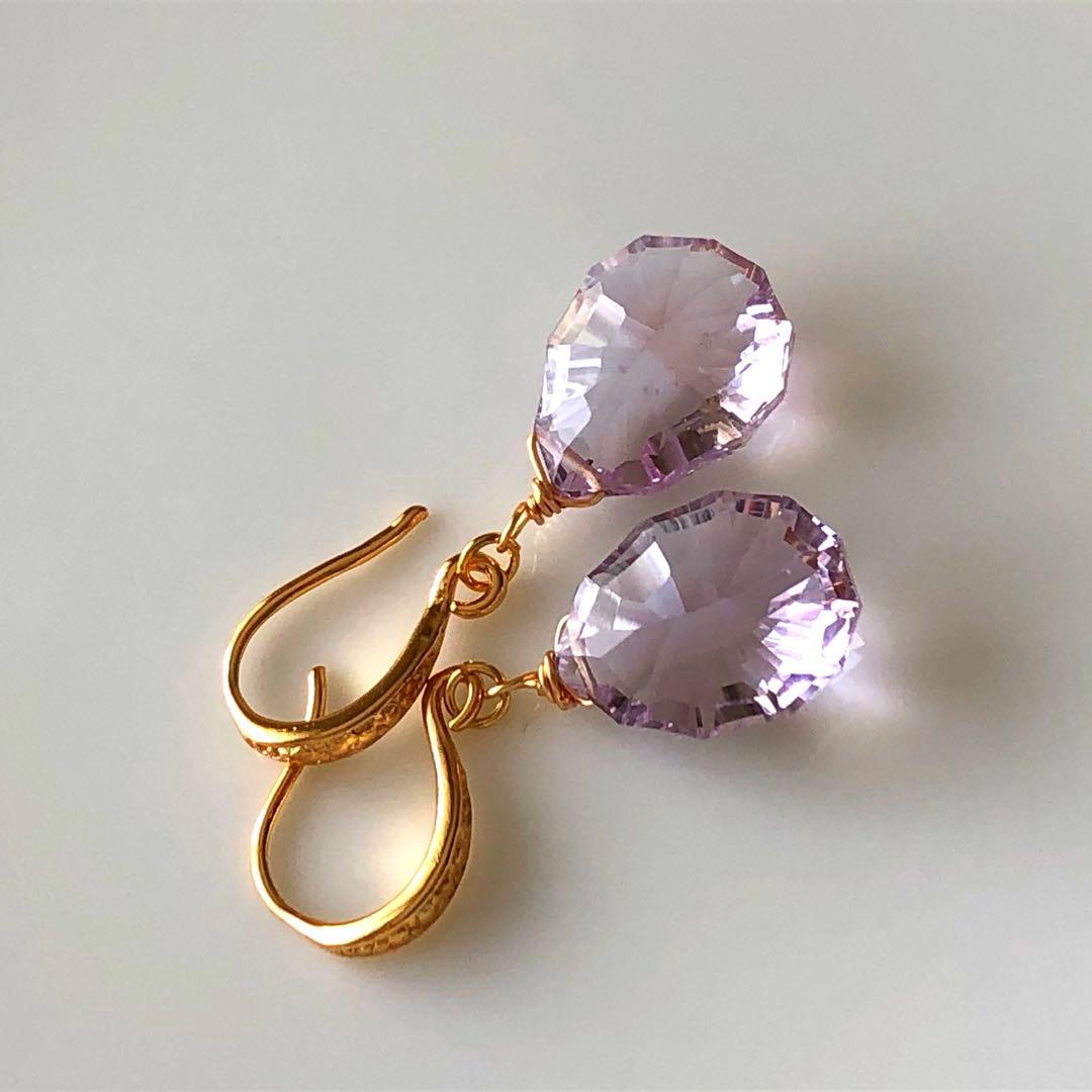 Ruby様 天然石☆極上ピンクアメジストソレイユコンケーブのピアス14kgf