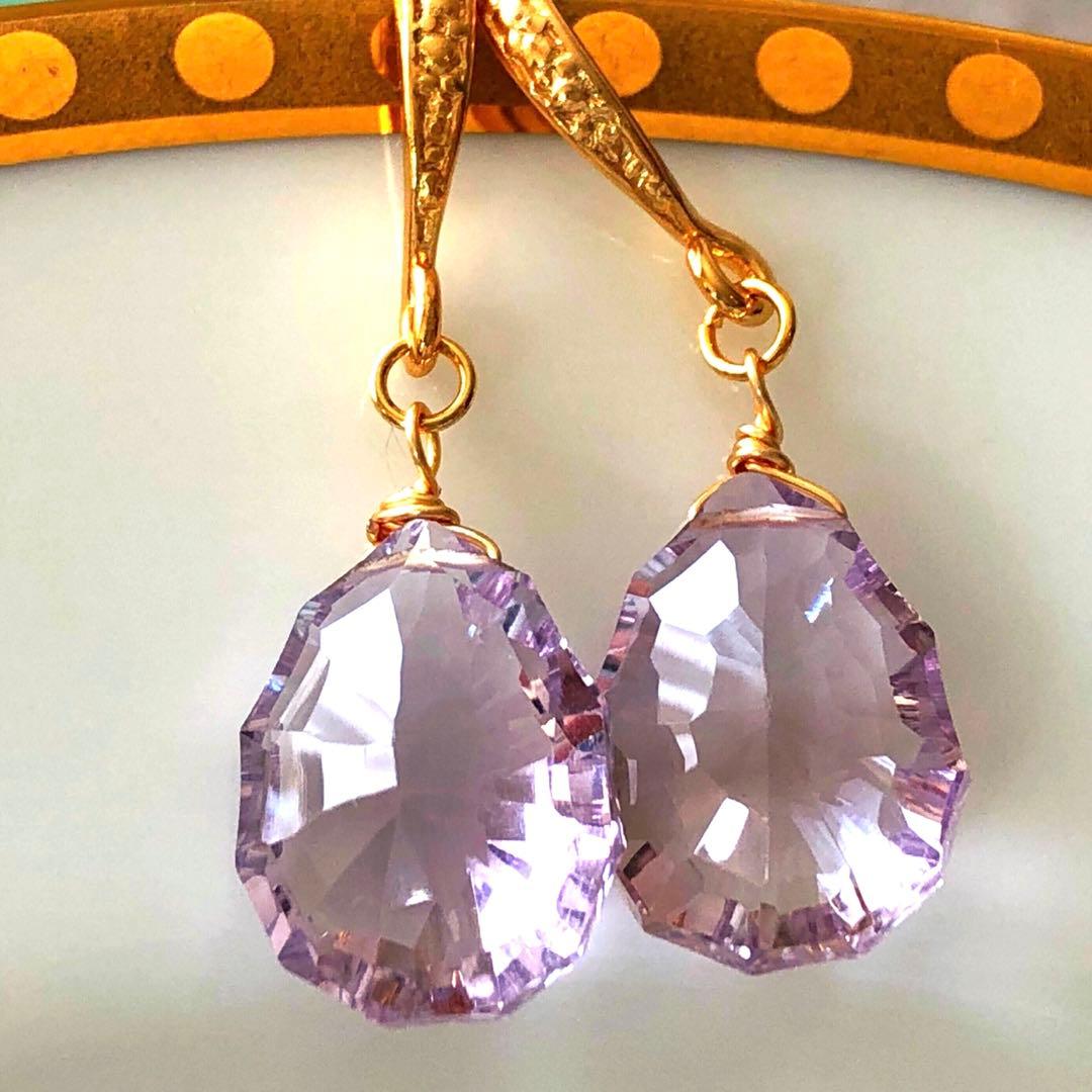 Ruby様 天然石☆極上ピンクアメジストソレイユコンケーブのピアス14kgf