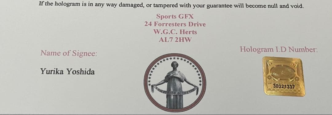 吉田夕梨花 直筆サイン付き写真 ロコ•ソラーレ 証明書付き　1枚