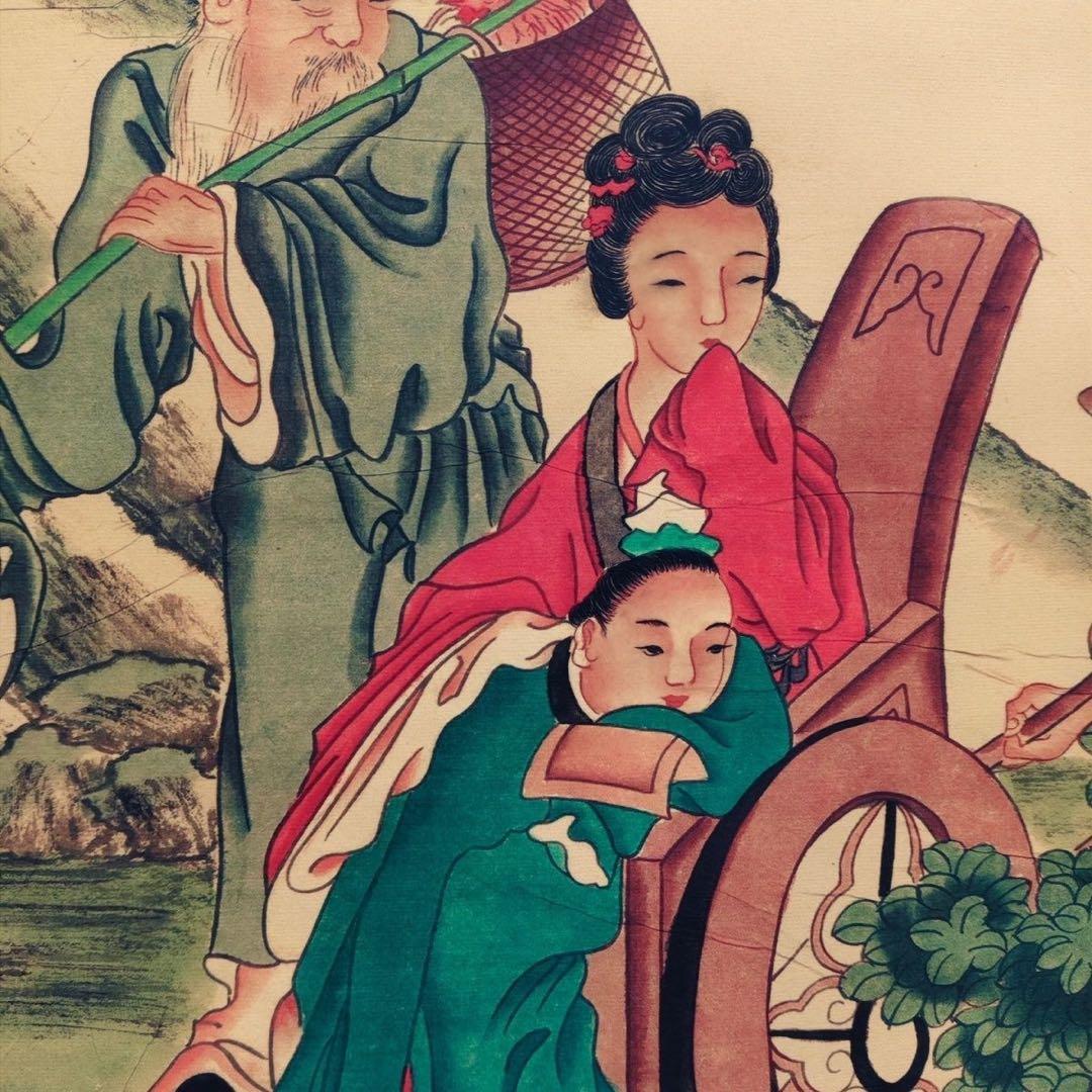 四尺 中堂掛け軸 李公麟 人物画 中国古画 宣紙 表装済み 証明書付き