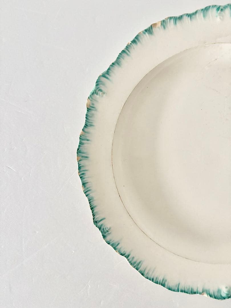 【フランスアンティーク】花　リム皿　1800年代　クレイユモントロー　グリーン