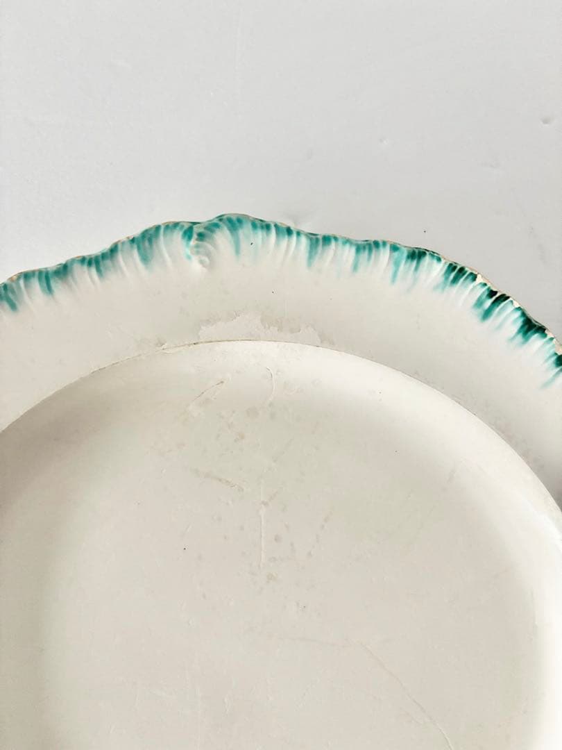 【フランスアンティーク】花　リム皿　1800年代　クレイユモントロー　グリーン