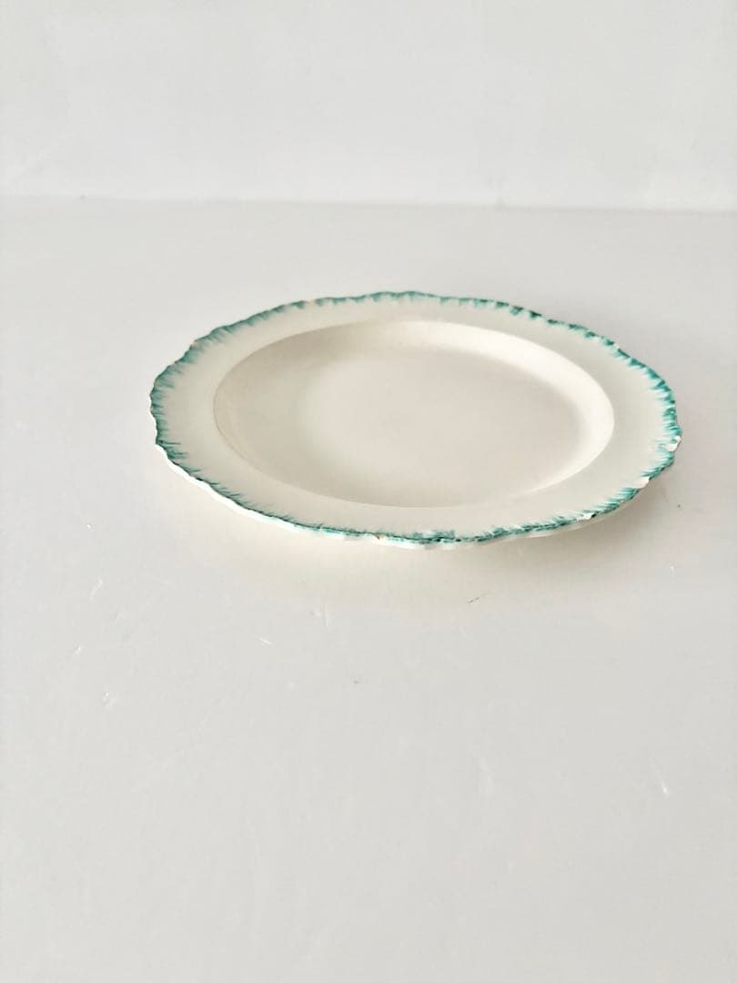 【フランスアンティーク】花　リム皿　1800年代　クレイユモントロー　グリーン