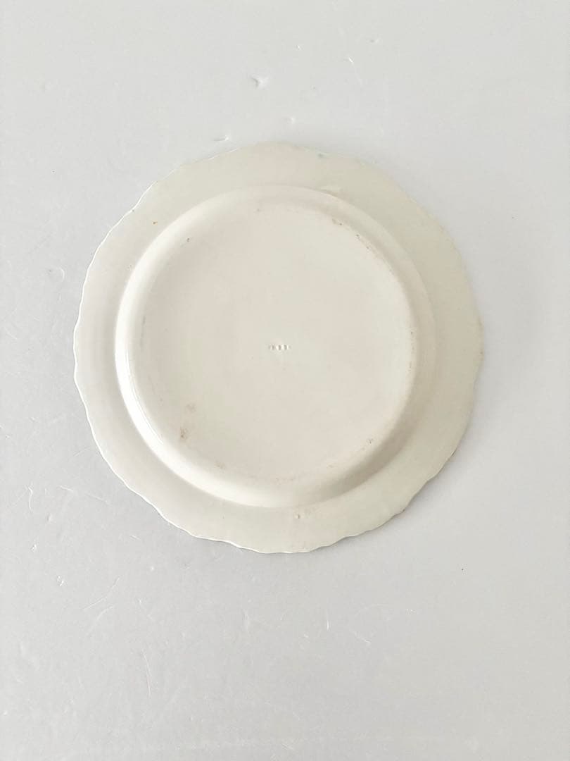 【フランスアンティーク】花　リム皿　1800年代　クレイユモントロー　グリーン