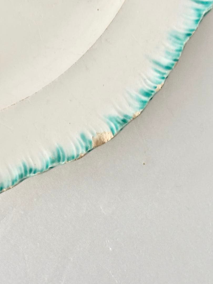 【フランスアンティーク】花　リム皿　1800年代　クレイユモントロー　グリーン