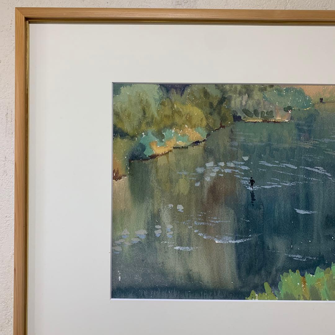 絵画　水彩肉筆画　真作　姫野陸郎　1985年 自然景観