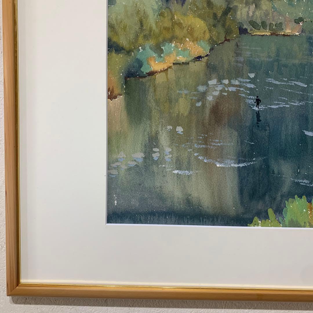 絵画　水彩肉筆画　真作　姫野陸郎　1985年 自然景観