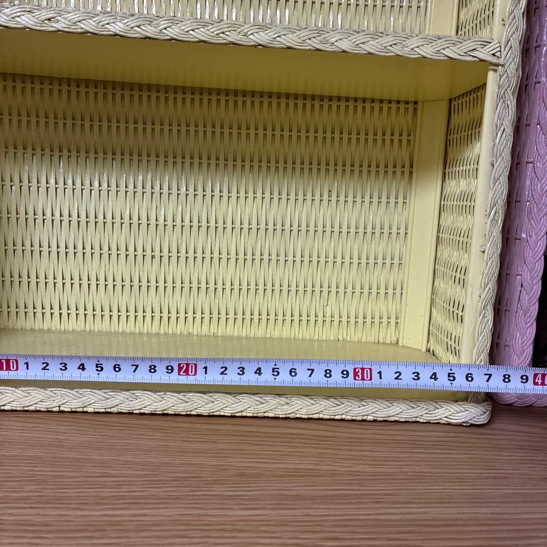 アメリカ　ビンテージ　クリームイエロー　ウィッカーシェルフ