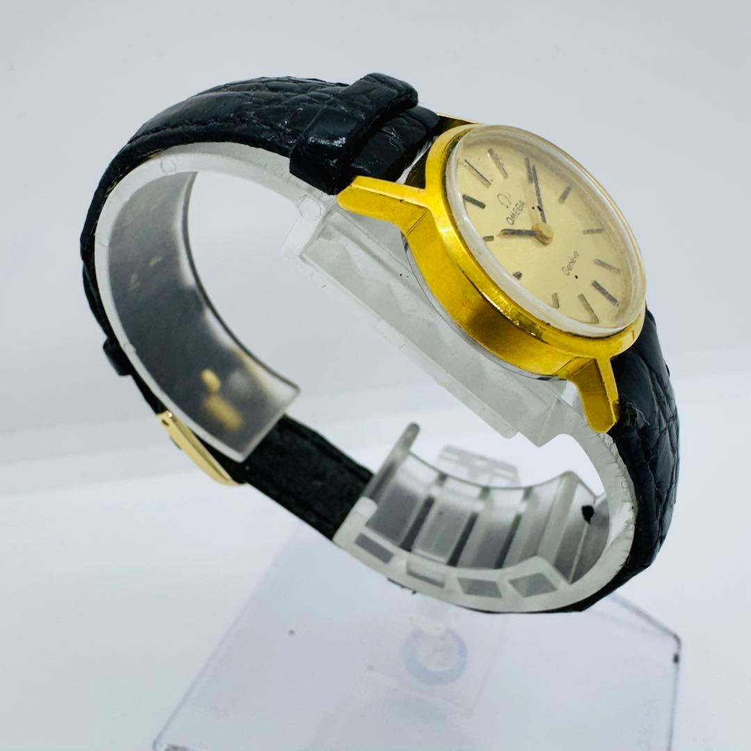 ✨OMEGA✨オメガ✨ジュネーブ✨ゴールド文字盤✨革レザー✨腕時計✨