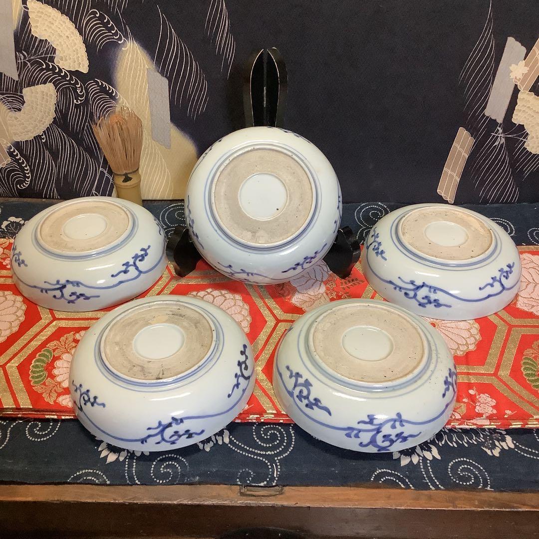 古伊万里　絵皿　江戸　金彩色絵　膾皿　花絵　5客　李朝・九谷焼・輪島塗好きに