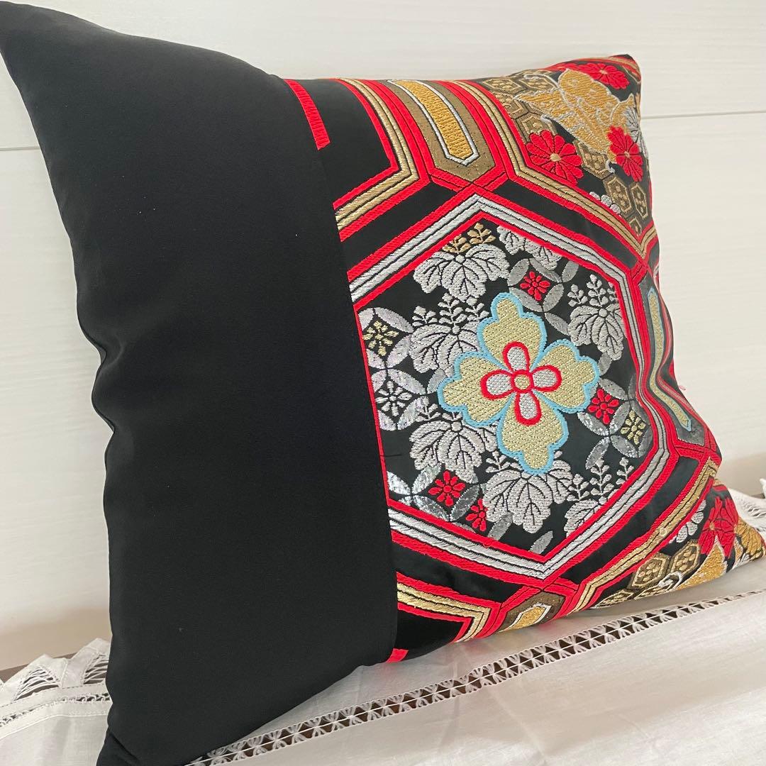 帯リメイク　クッションカバー　黒留袖リメイク　45×45
