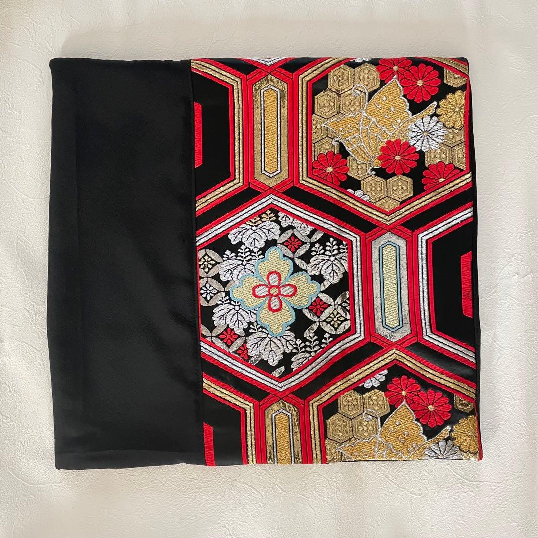 帯リメイク　クッションカバー　黒留袖リメイク　45×45