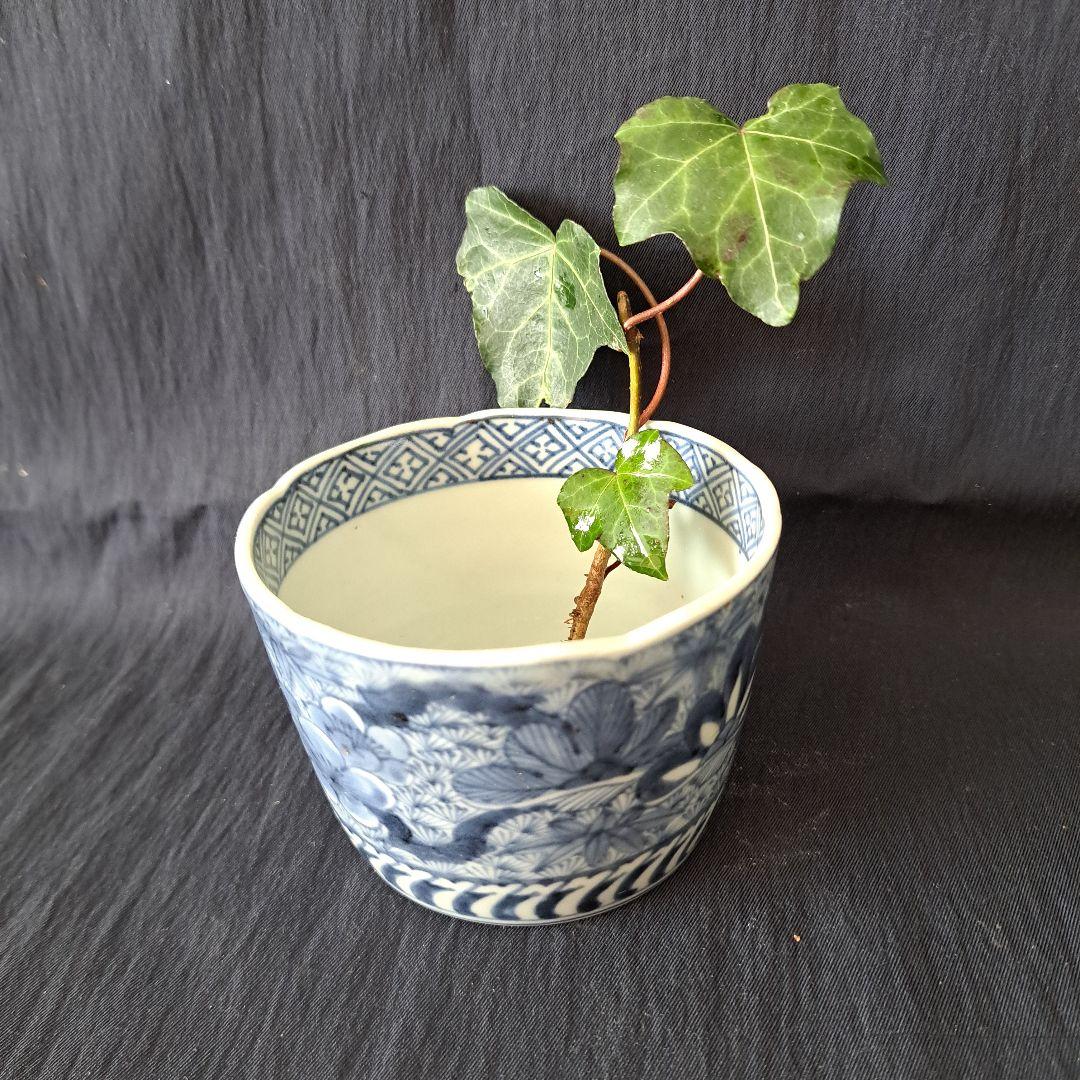 「新春に 松竹梅のそば猪口！①」 古伊万里染付猪口(直径10cm) 骨董アンティ