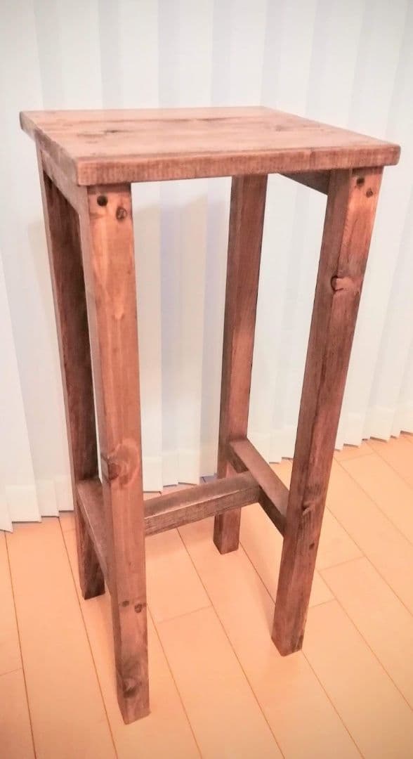 ハンドメイドテーブル/ハイテーブル/シェルフ/木製/ウォールナット【送料込み】