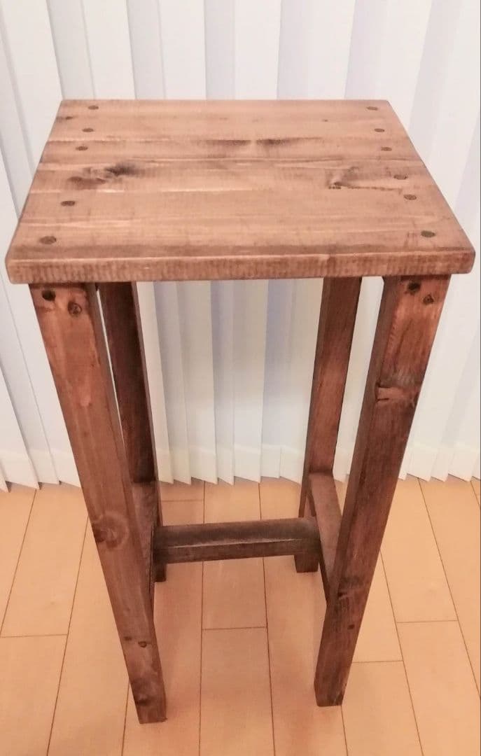 ハンドメイドテーブル/ハイテーブル/シェルフ/木製/ウォールナット【送料込み】