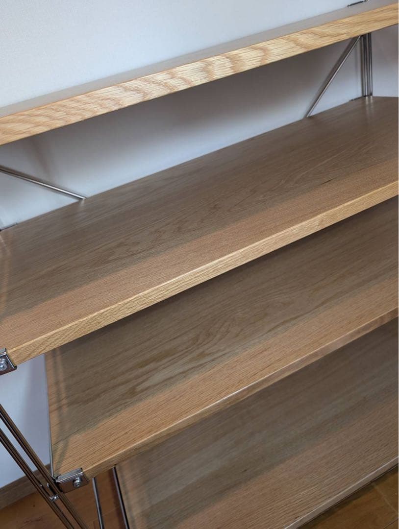 ■送料込■無印 MUJI ステンレスユニットシェルフ ワイド小 オーク材 棚