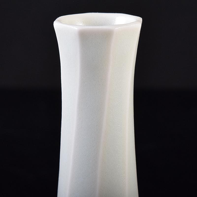 京焼　竹中浩作　白磁　面取瓶　共箱　C　R8758