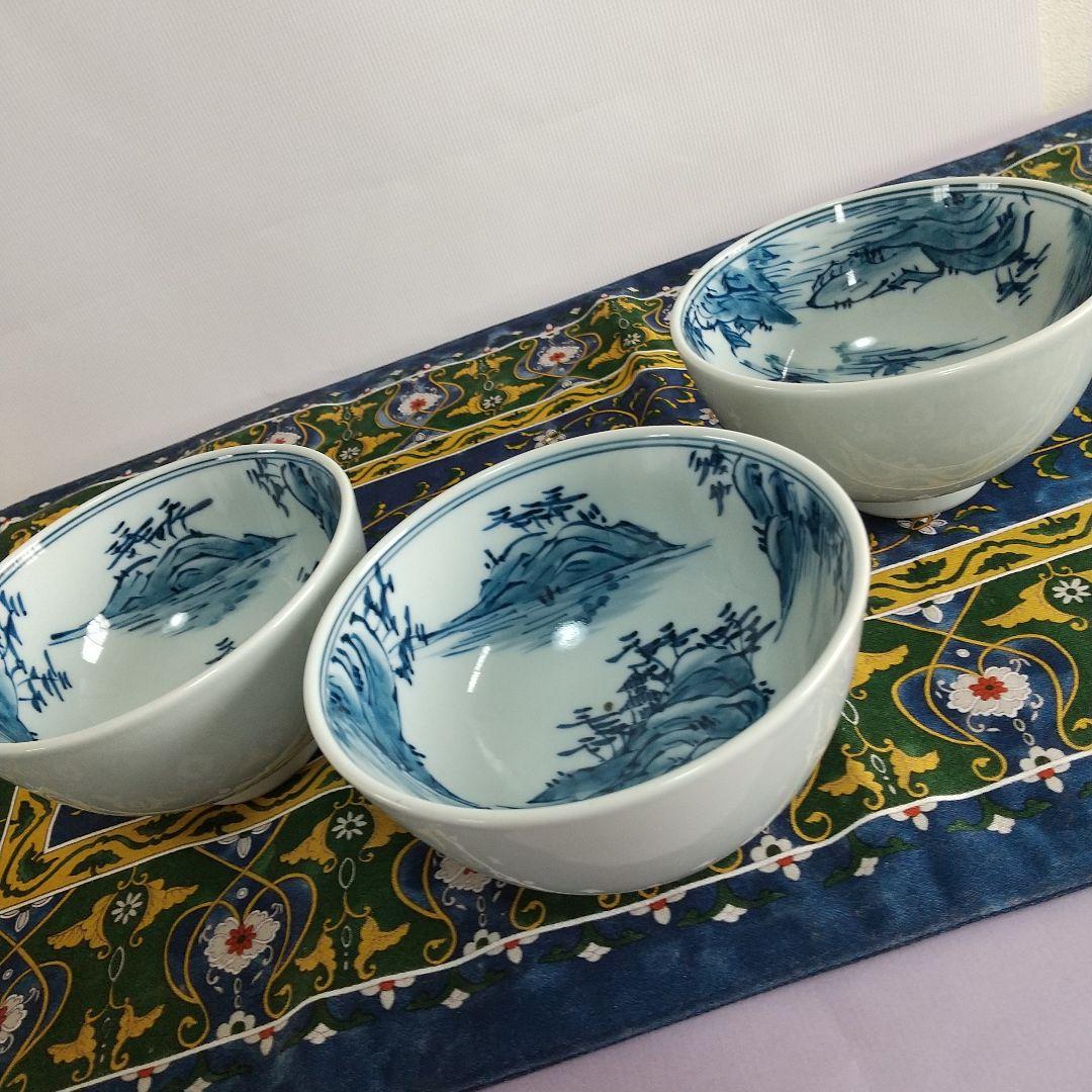 源右衛門⭐️染付内山水絵 飯椀 3個組