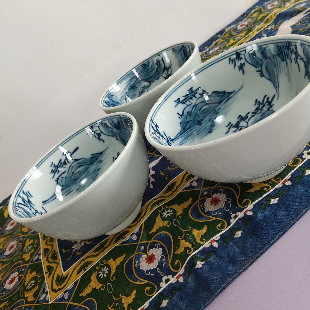 源右衛門⭐️染付内山水絵 飯椀 3個組
