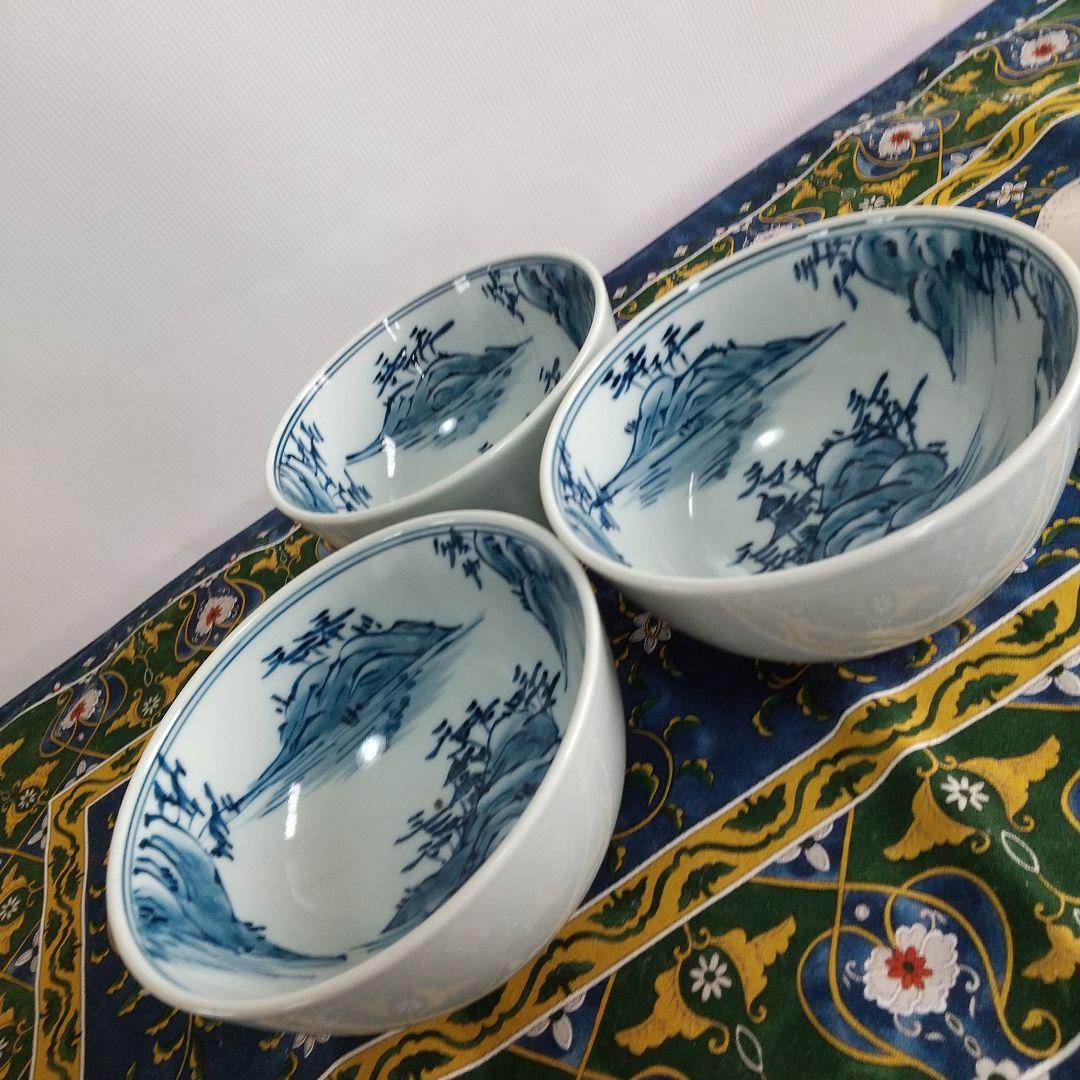 源右衛門⭐️染付内山水絵 飯椀 3個組