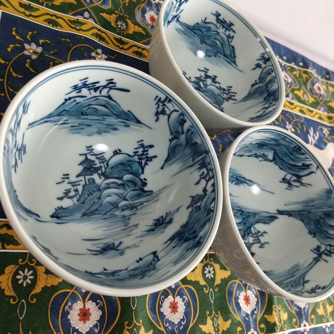 源右衛門⭐️染付内山水絵 飯椀 3個組