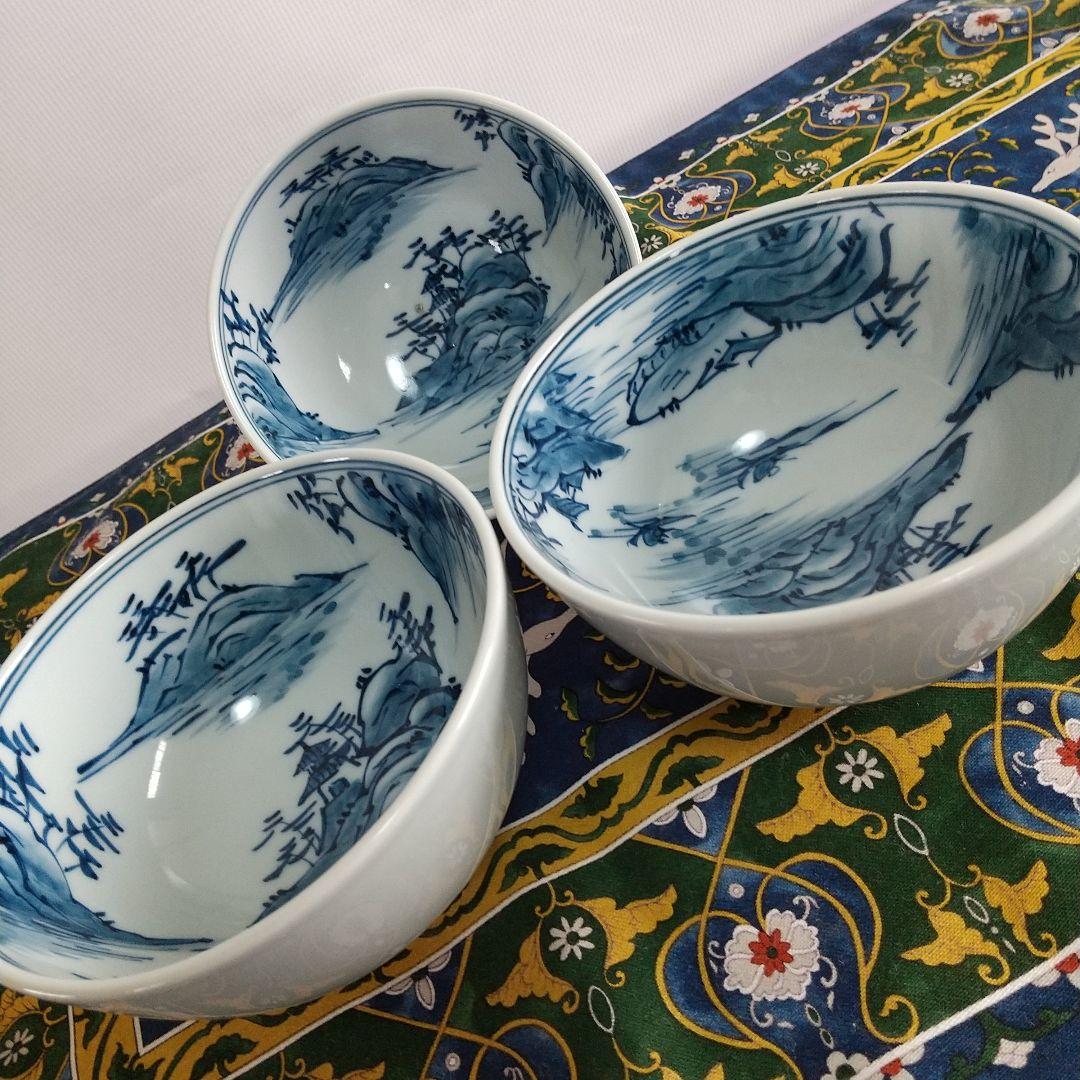 源右衛門⭐️染付内山水絵 飯椀 3個組