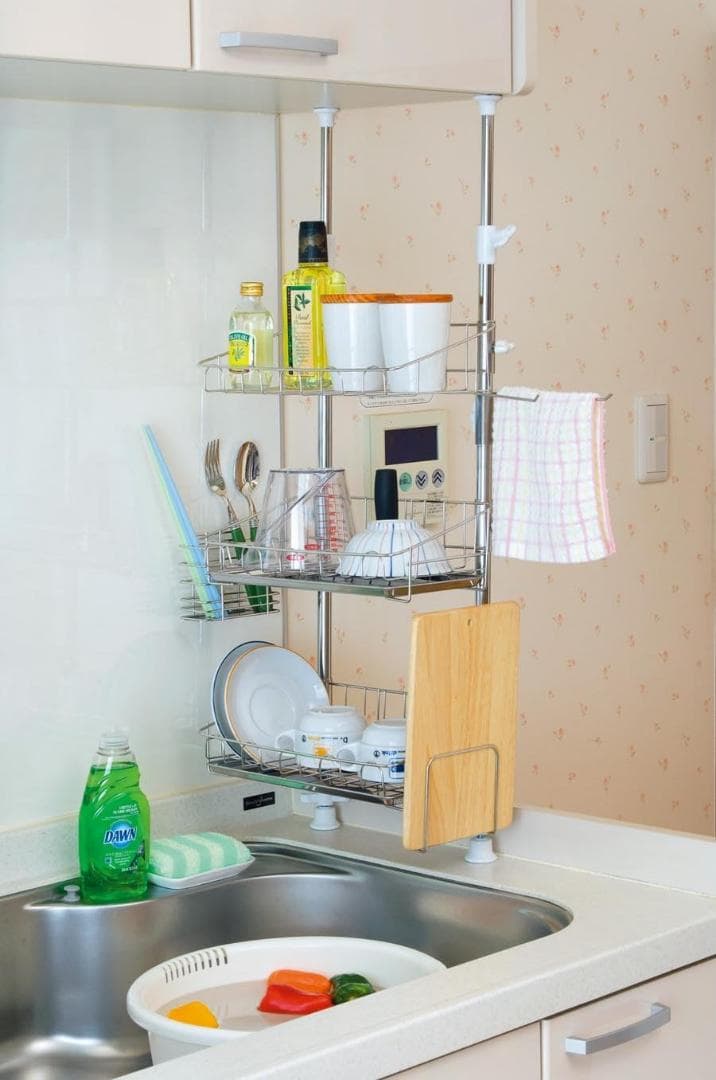 アーネスト 【日本製】 水切りかご (突っ張り) ステンレス 3段 (スリム)